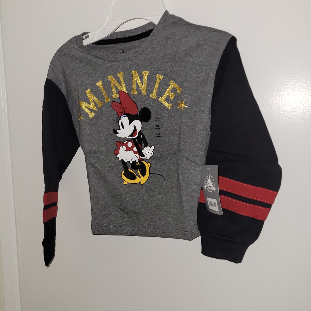 Disney Kid Minnie Mouse Gray and Black Varsity Long Sleeve Sweatshirt - Size 5/6